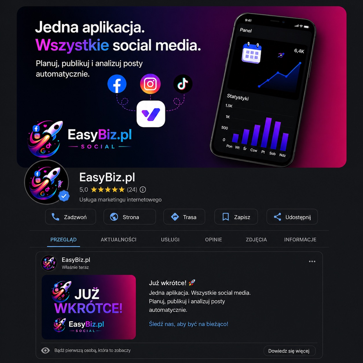 Google Moja Firma — przykładowy post wygenerowany przez EasyBiz Social