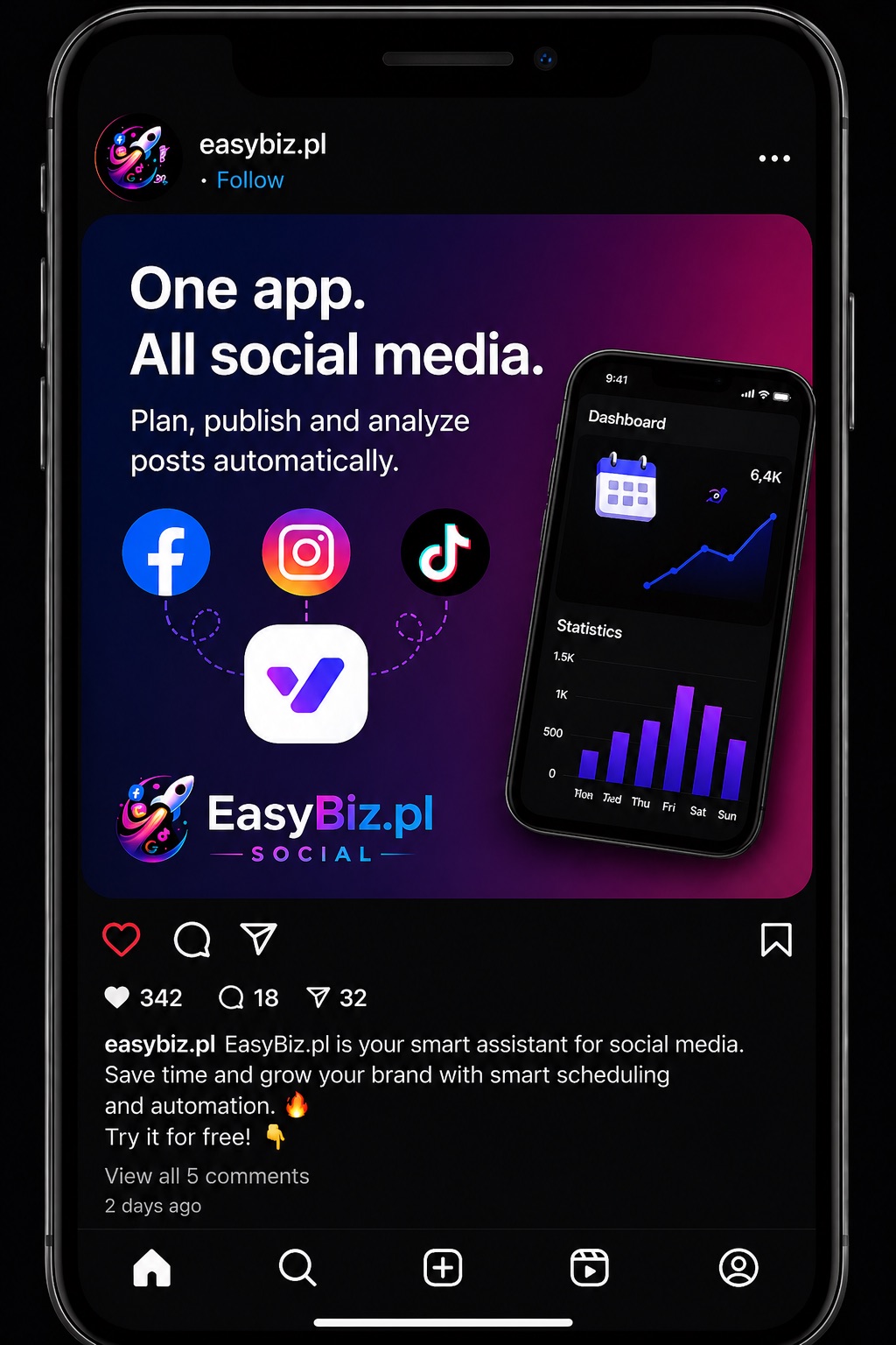 Instagram — sample post generated by EasyBiz Social