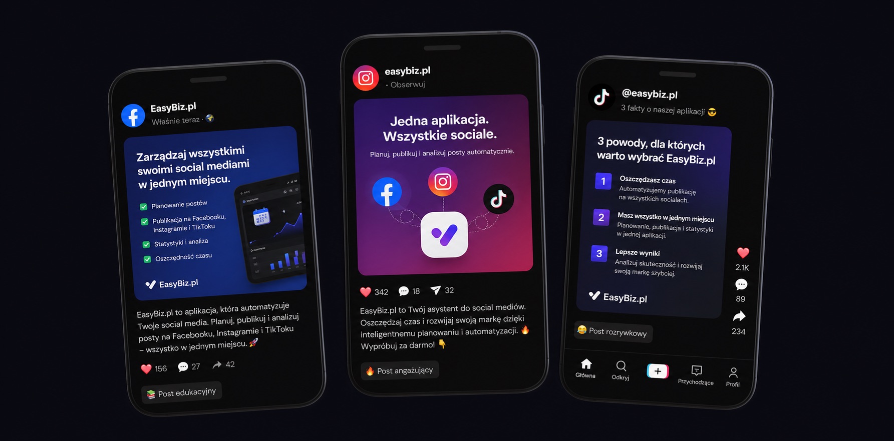 EasyBiz Social — posty na Facebooku, Instagramie i TikToku
